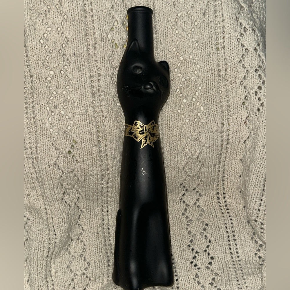 Black Opaque Cat Glass Empty Wine Bottle
